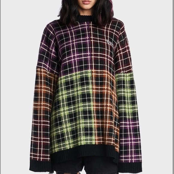The Ragged Priest Anarchy checkered plaid oversized jacquard sweater NWOT - Picture 1 of 11